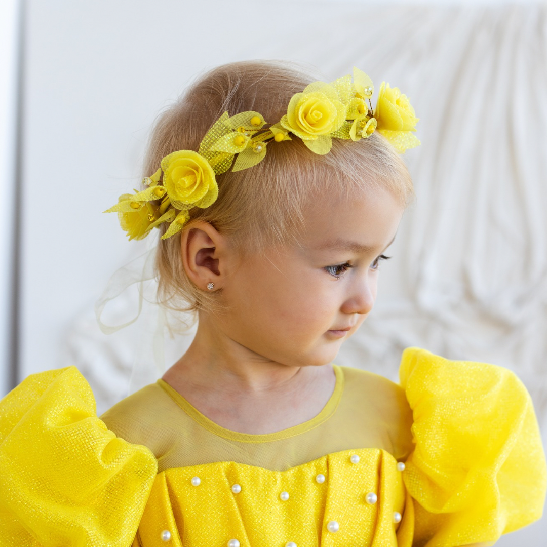 Girl Hair Accessories with Roses and Glitter Leaves in Silver