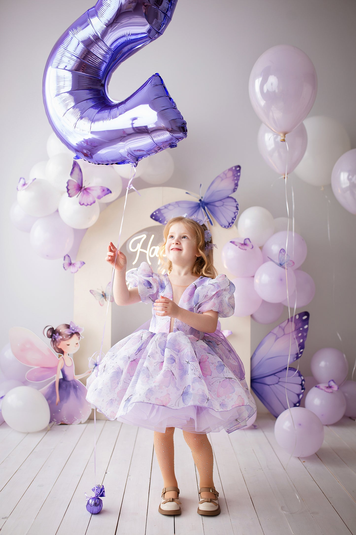 Fernanda Puffy Girl Dress in Butterfly Print