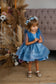 Stefania Girl Glitter Dress In Turquoise With Open Back