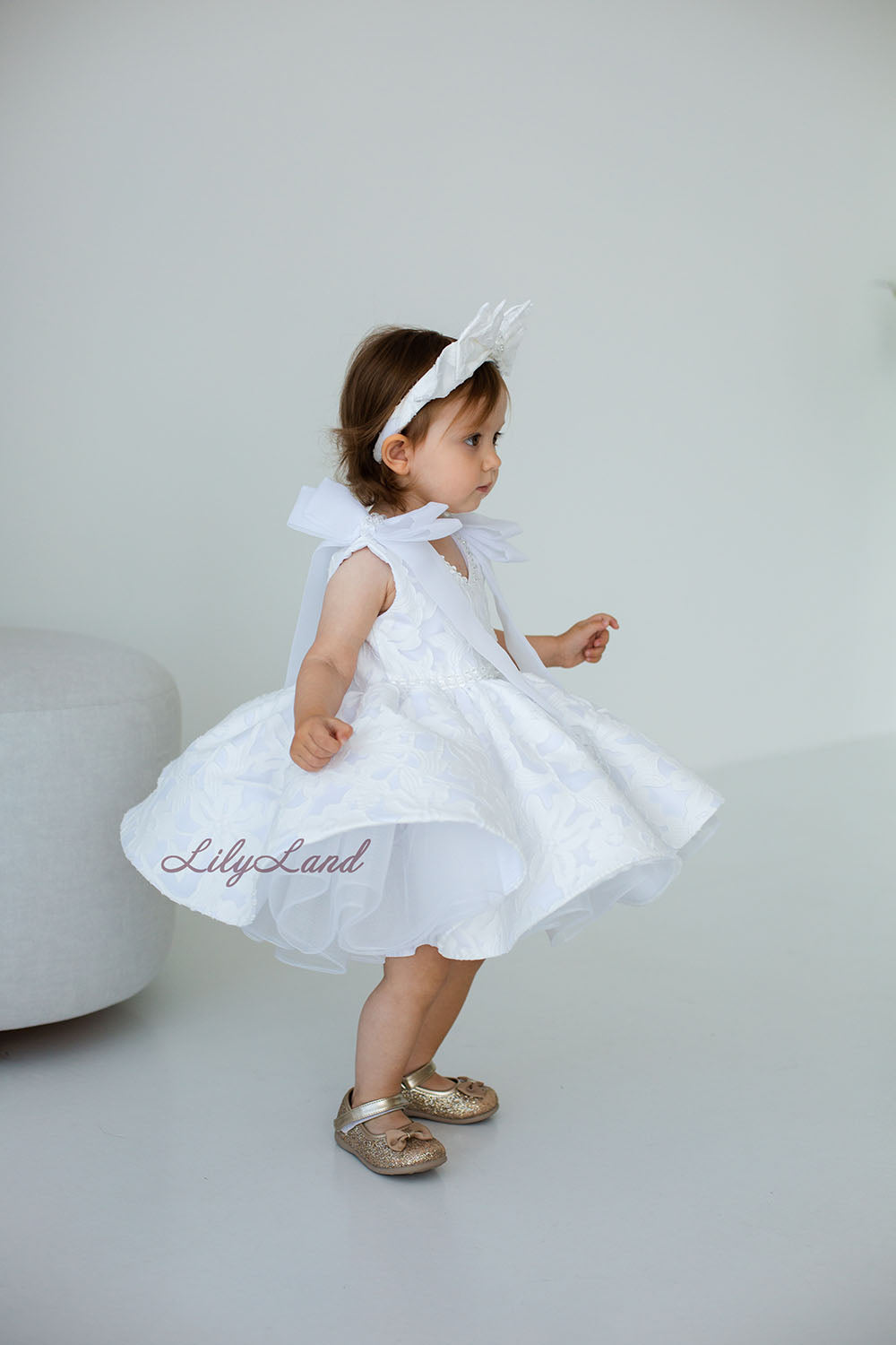 Malva Girl Dress with 3D Flower Lace in White