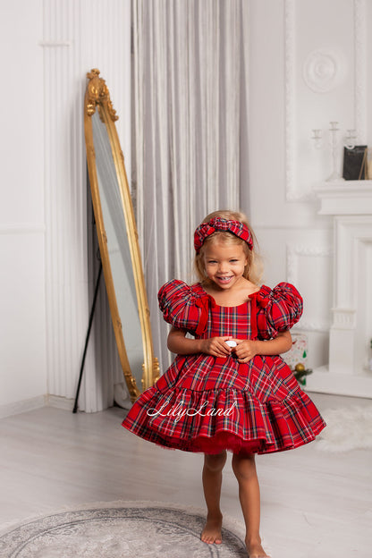 Navidad Año Nuevo Vestido De Niña Tartán Rojo