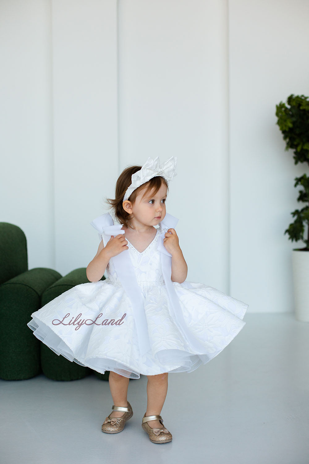 Malva Girl Dress with 3D Flower Lace in White