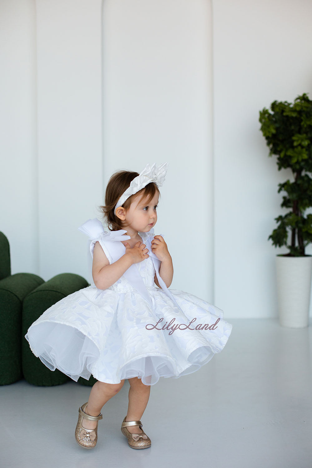 Malva Girl Dress with 3D Flower Lace in White