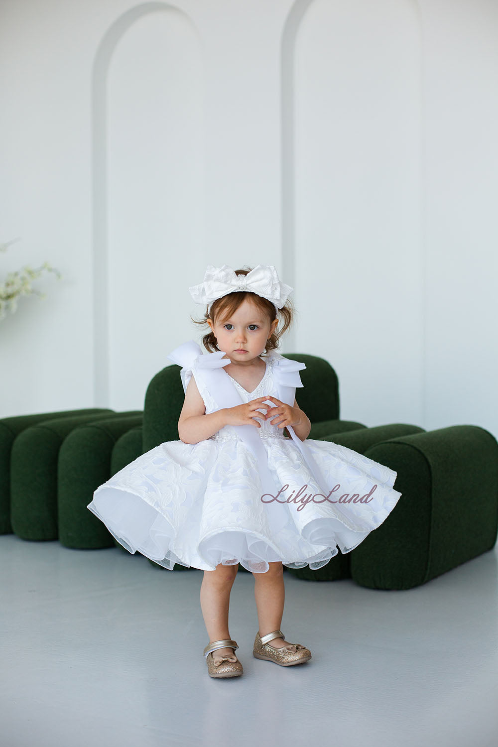 Malva Girl Dress with 3D Flower Lace in White