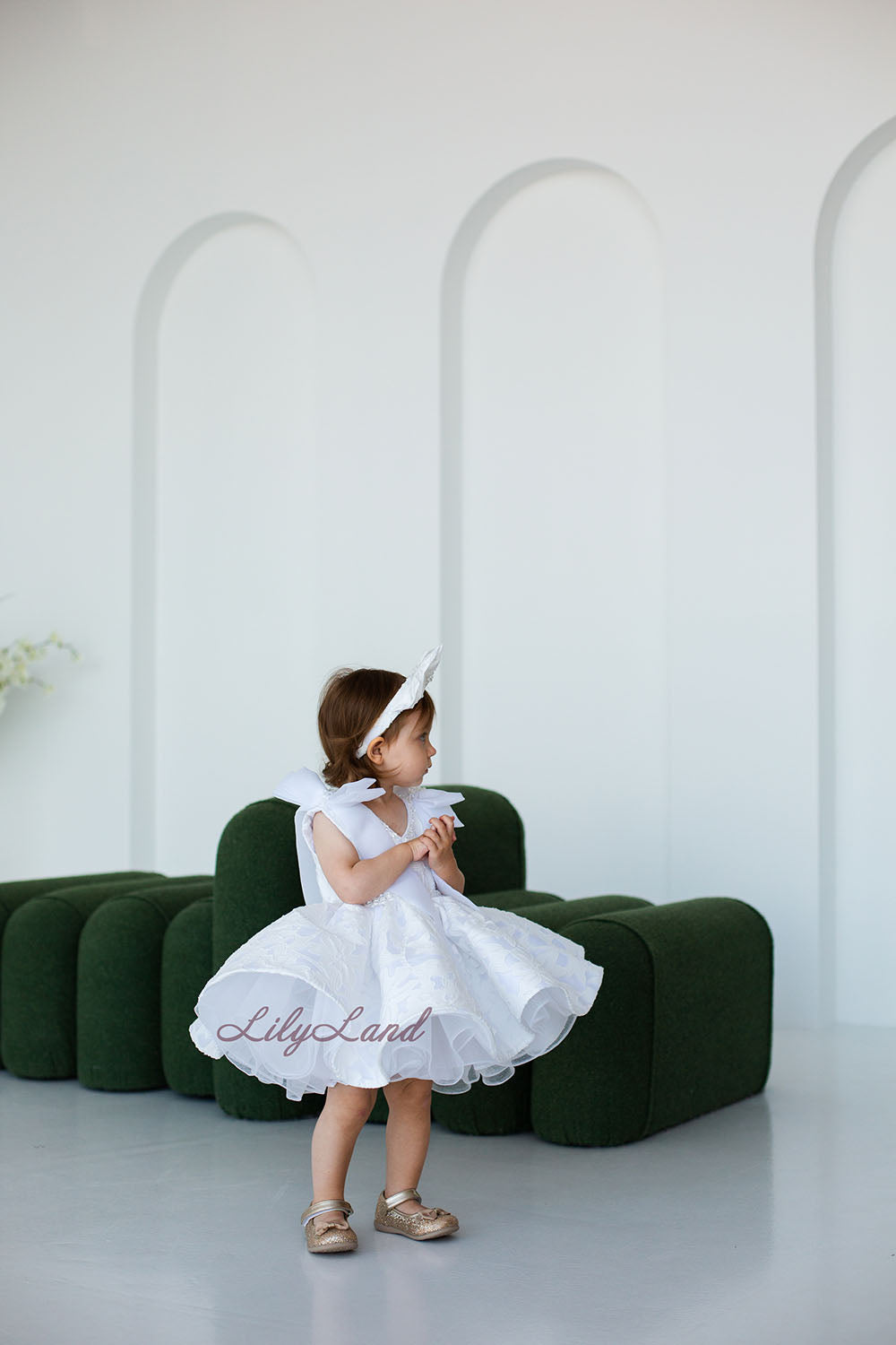 Malva Girl Dress with 3D Flower Lace in White