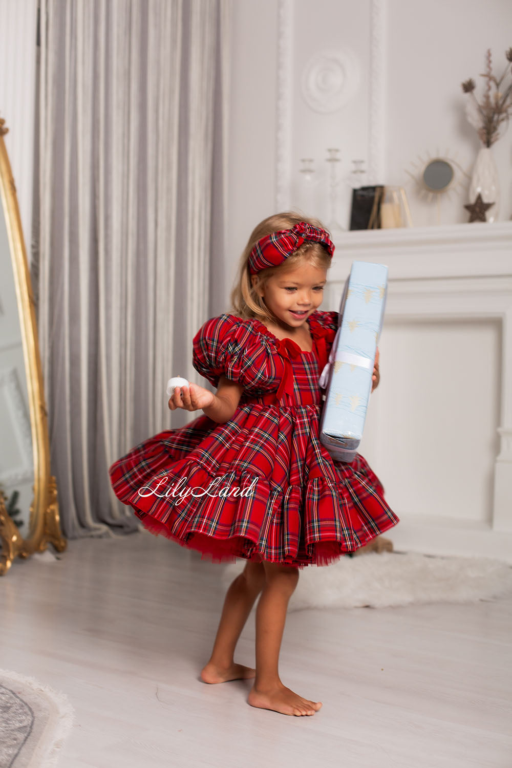 Navidad Año Nuevo Vestido De Niña Tartán Rojo