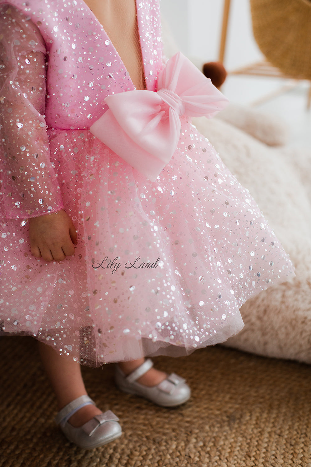 Celeste Girl Dress in Light Pink with a Mesh of Beads and Sequins