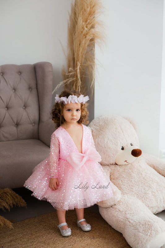 Celeste Girl Dress in Light Pink with a Mesh of Beads and Sequins