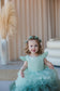 Rosa Girl Dress in Sage Green Ombre with Long Train