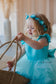 Rosa Girl Dress in Blue Ombre with Long Train