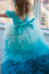 Rosa Girl Dress in Blue Ombre with Long Train