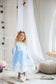 Amelie Girl Dress In Blue with Long Lace Sleeves