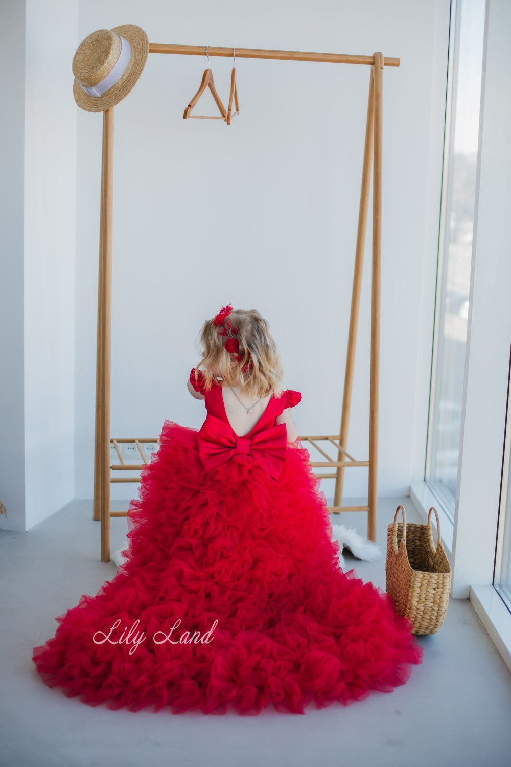 Rosa Girl Dress in Red with Long Train