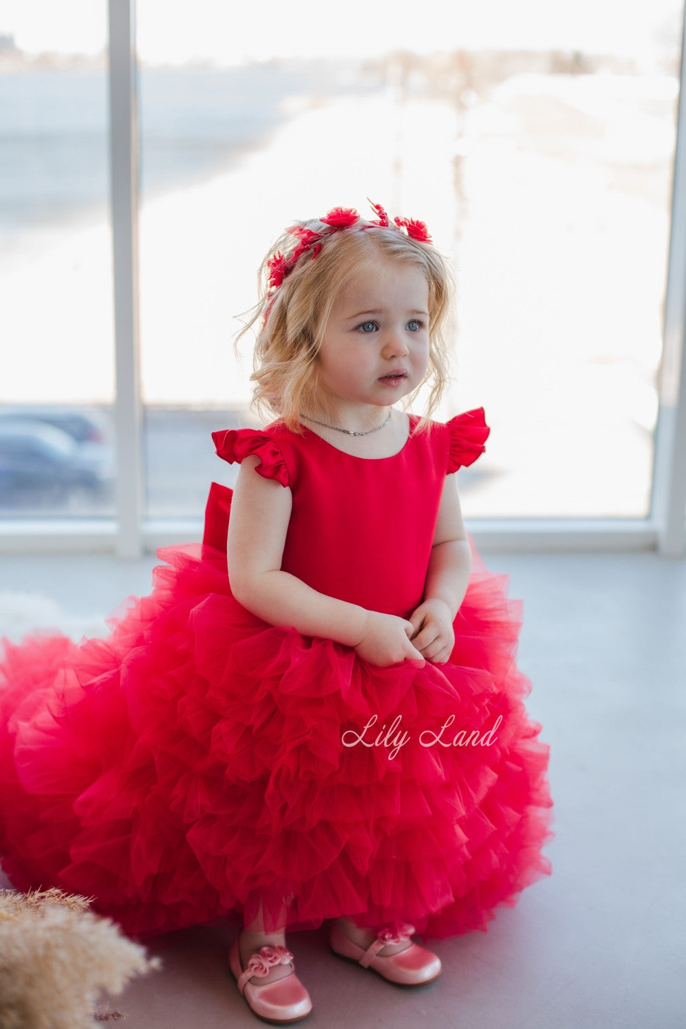 Rosa Girl Dress in Red with Long Train