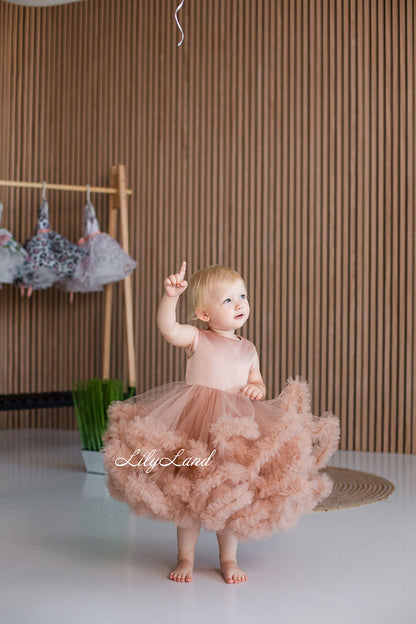 Cloud Girl Fluffy Dress in Cappuccino