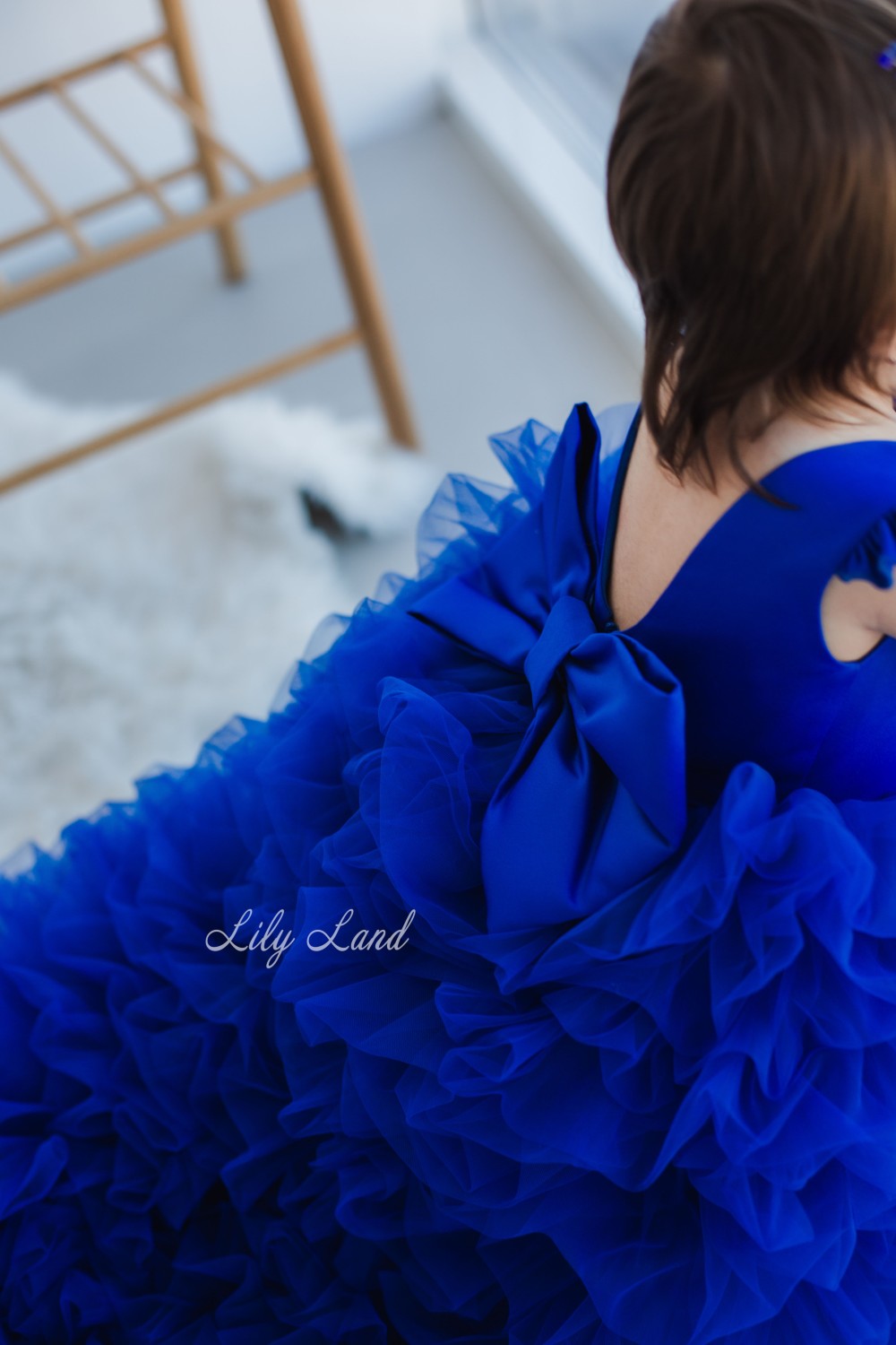 Rosa Girl Dress in Royal Blue with Long Train