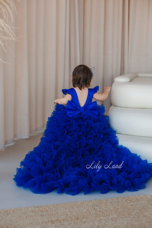 Rosa Girl Dress in Royal Blue with Long Train