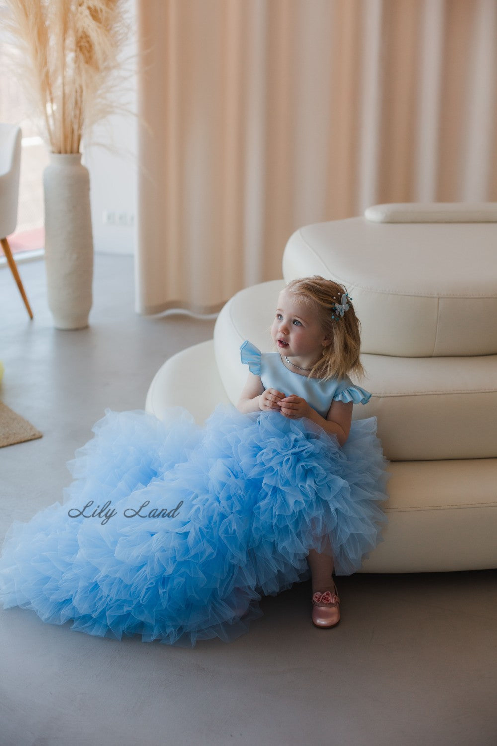 Rosa Girl Dress in Sky Blue with Long Train