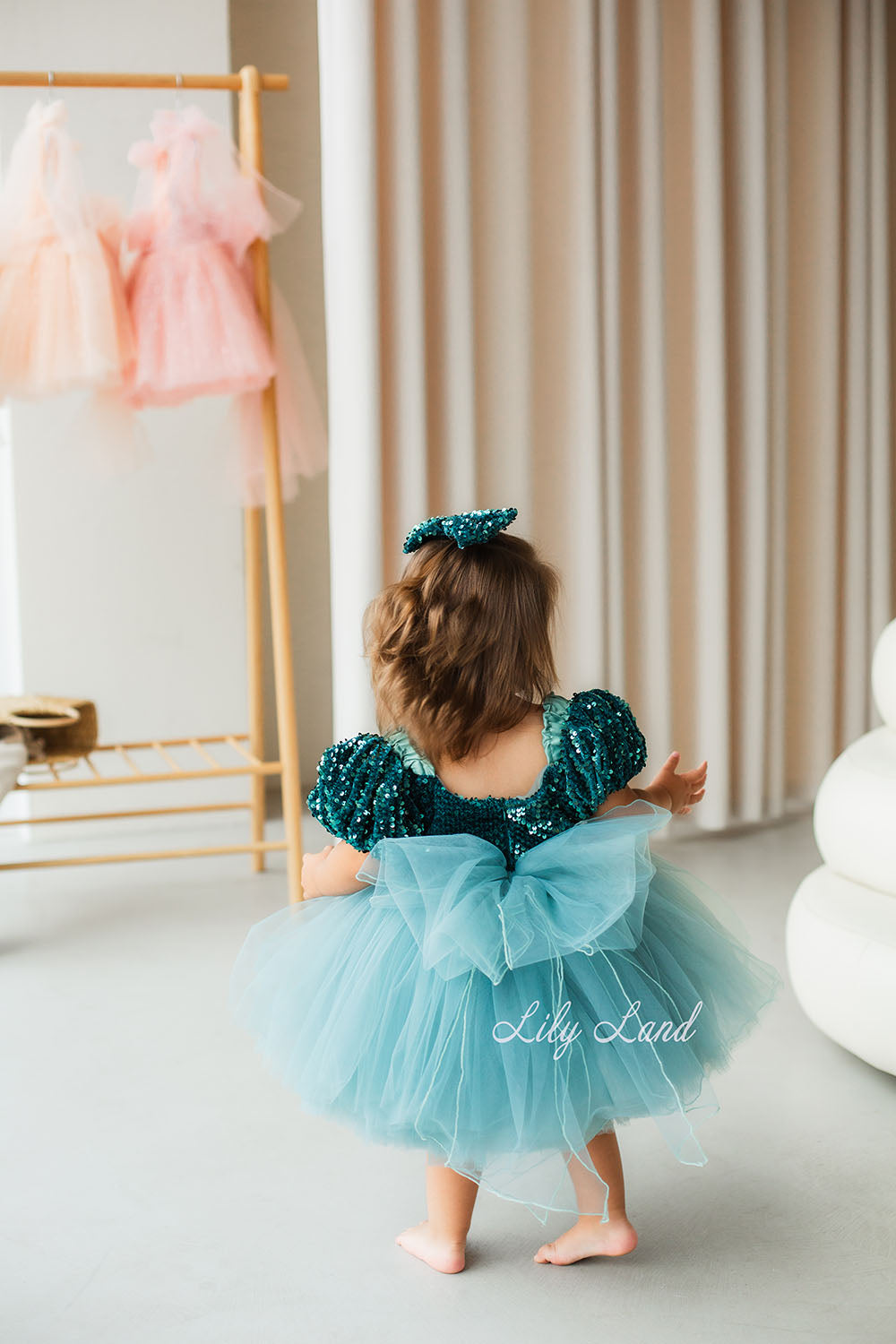 Vestido Niña Carmella con Top Lentejuelas Verde y Falda Abullonada