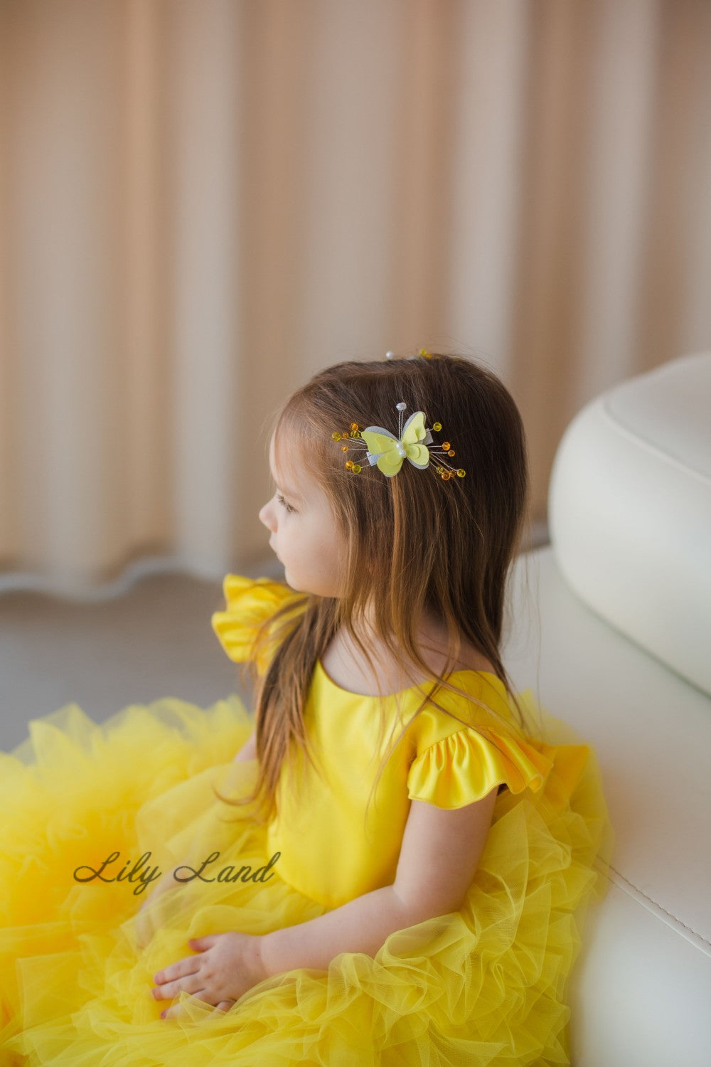 Rosa Girl Dress in Yellow with Long Train