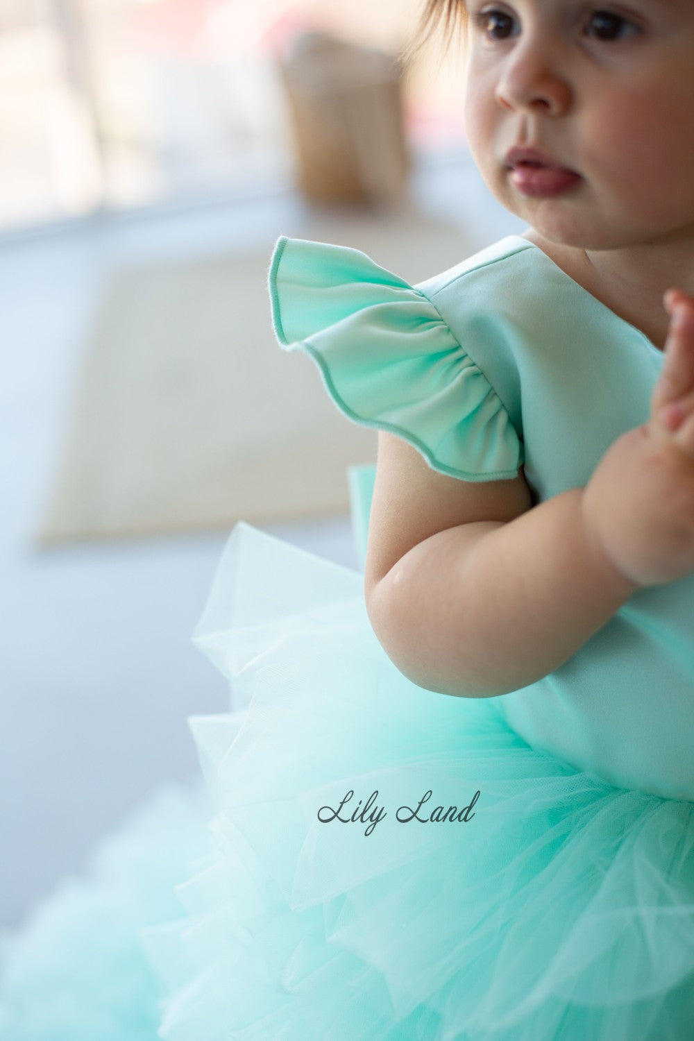 Rosa Girl Dress in Mint with Long Train