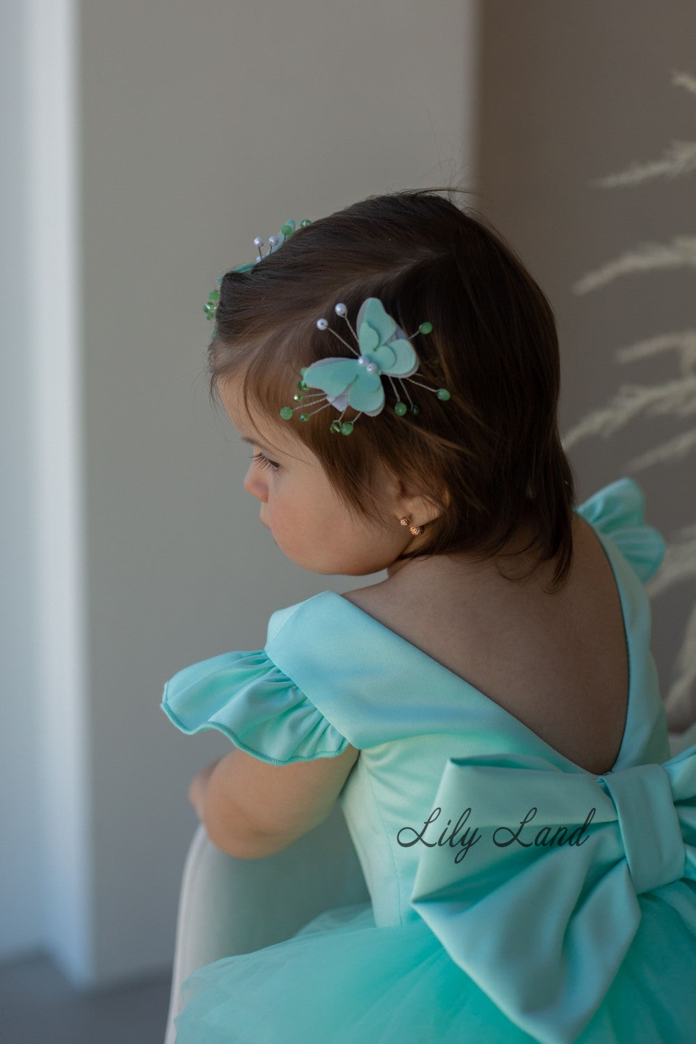 Rosa Girl Dress in Mint with Long Train