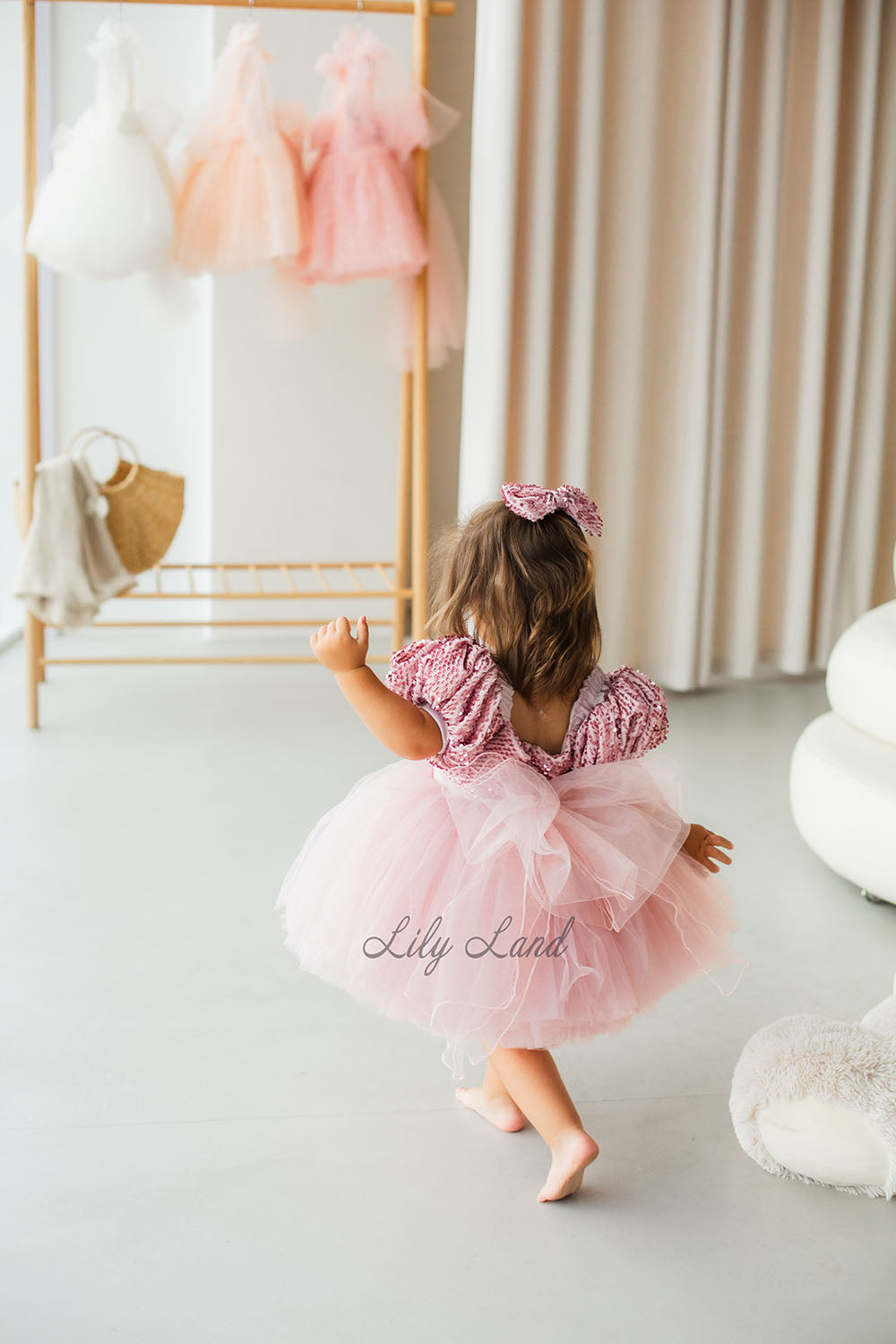 Vestido Niña Carmella con Top Lentejuelas Rosa y Falda Abullonada