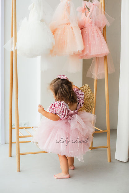 Vestido Niña Carmella con Top Lentejuelas Rosa y Falda Abullonada