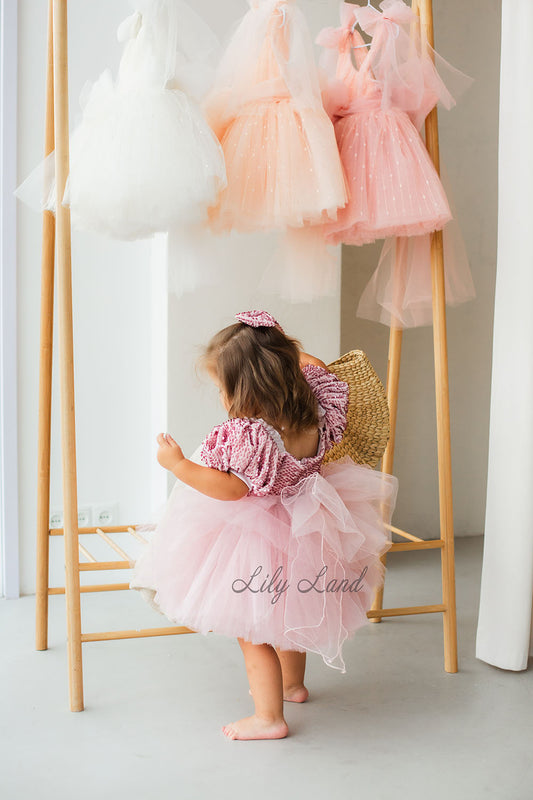 Carmella Girl Dress with Pink Sequined Top and Puffy Skirt