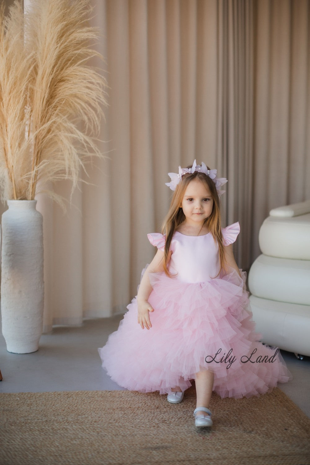 Rosa Girl Dress in Blush Pink with Long Train