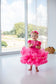 Cloud Girl Fluffy Dress in Barbie Pink with Feathers Sleeves