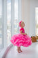 Cloud Girl Fluffy Dress in Barbie Pink with Feathers Sleeves