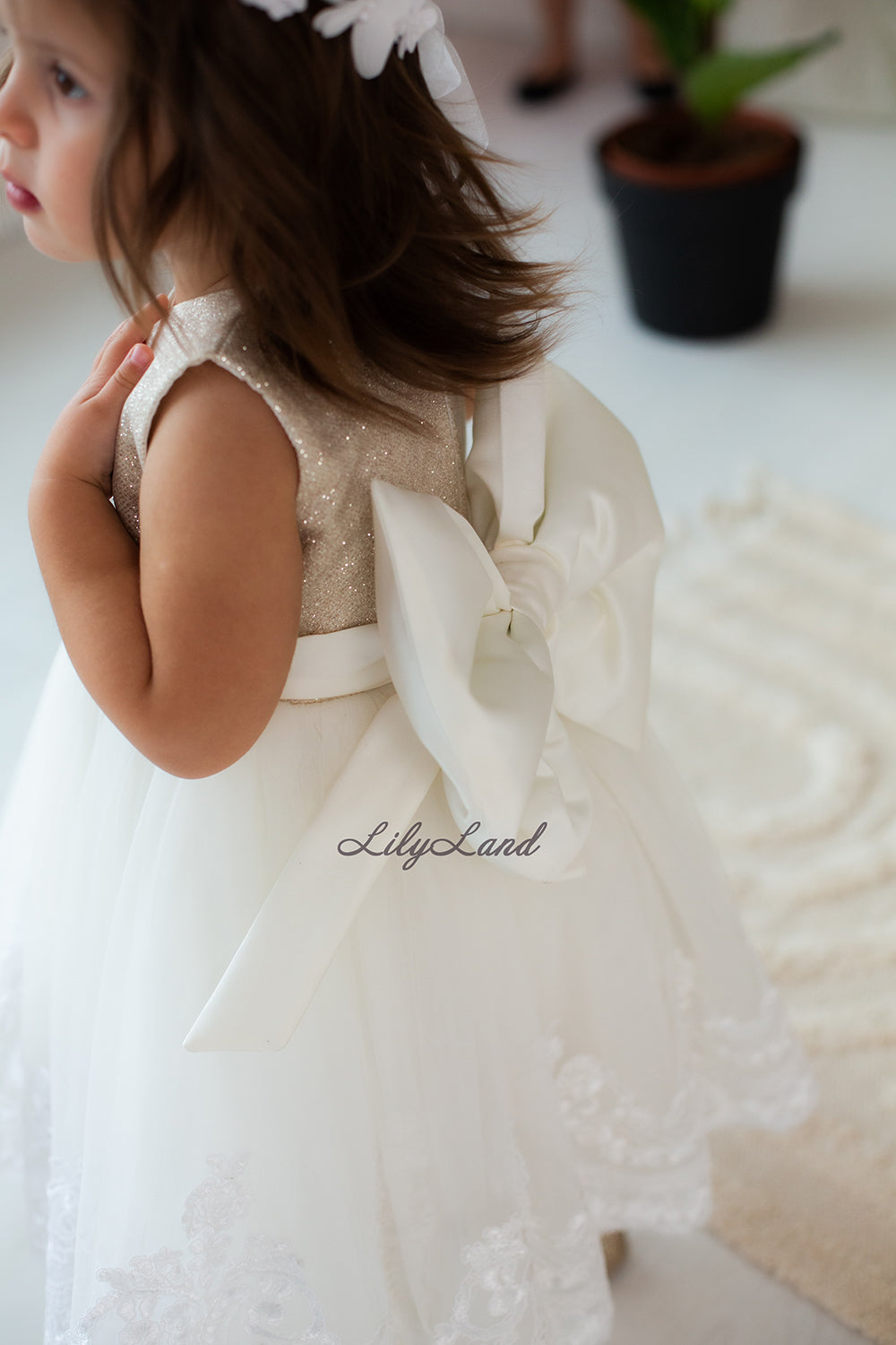 Amelie Girl Sleeveless Dress In Ivory with Lace