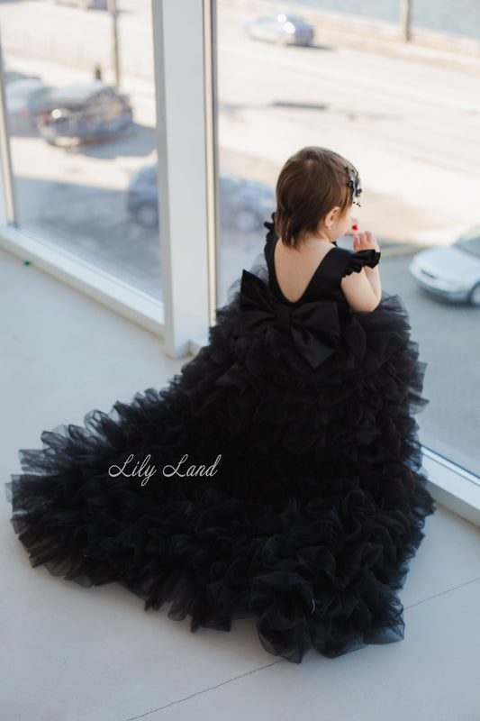 Rosa Girl Dress in Black with Long Train