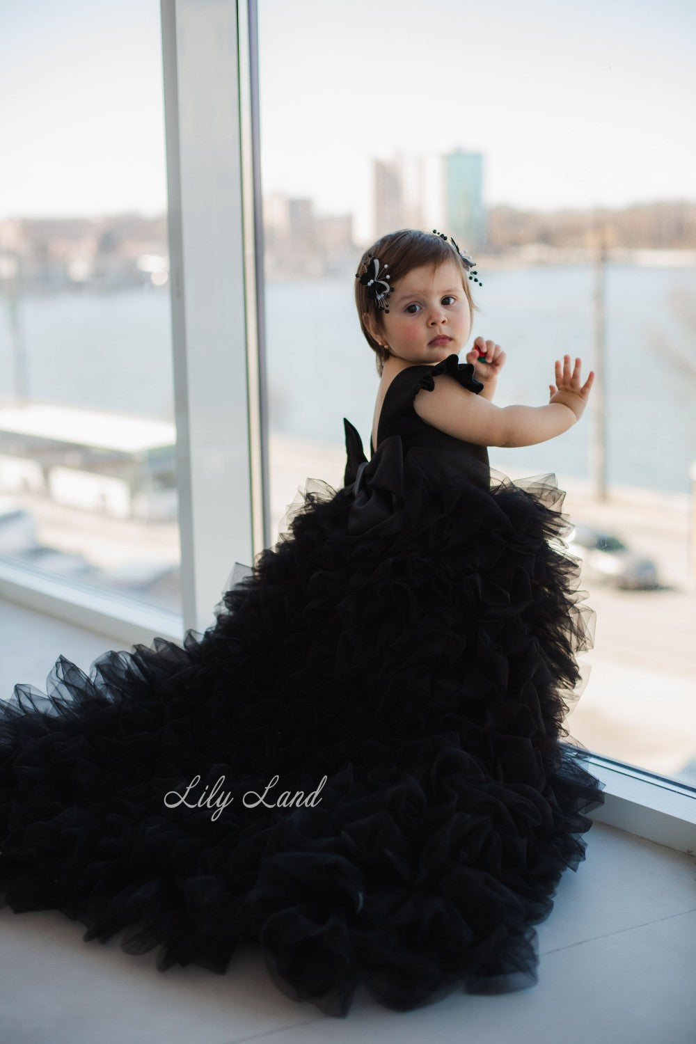 Rosa Girl Dress in Black with Long Train