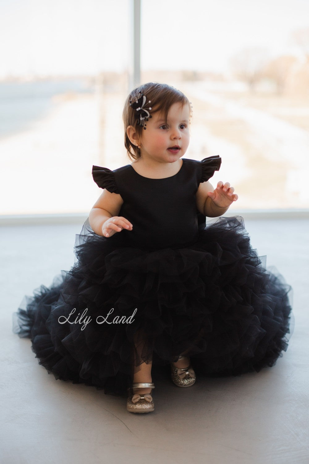 Rosa Girl Dress in Black with Long Train