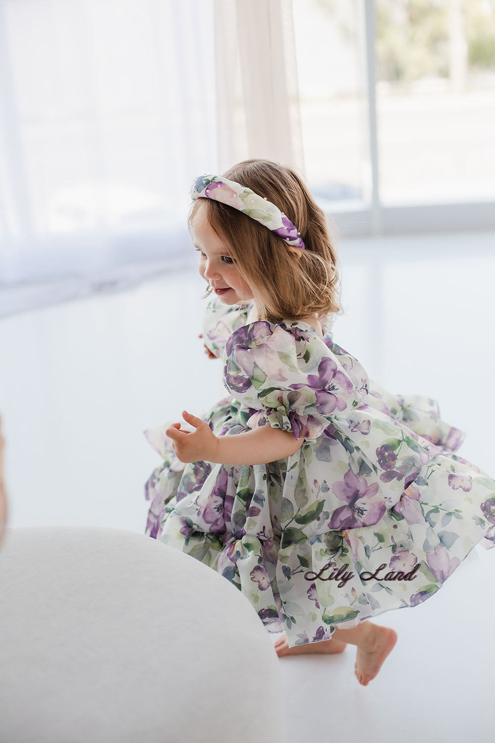 Marseille Vestido Niña Abullonado Estampado Flores Morado 