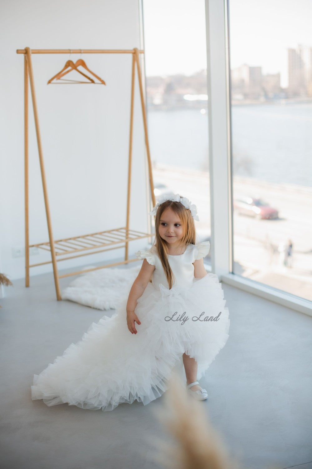 Rosa Girl Dress in Ivory with Long Train