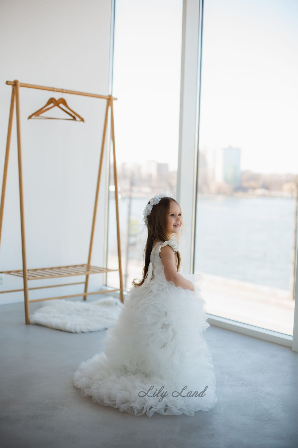 Rosa Girl Dress in Ivory with Long Train