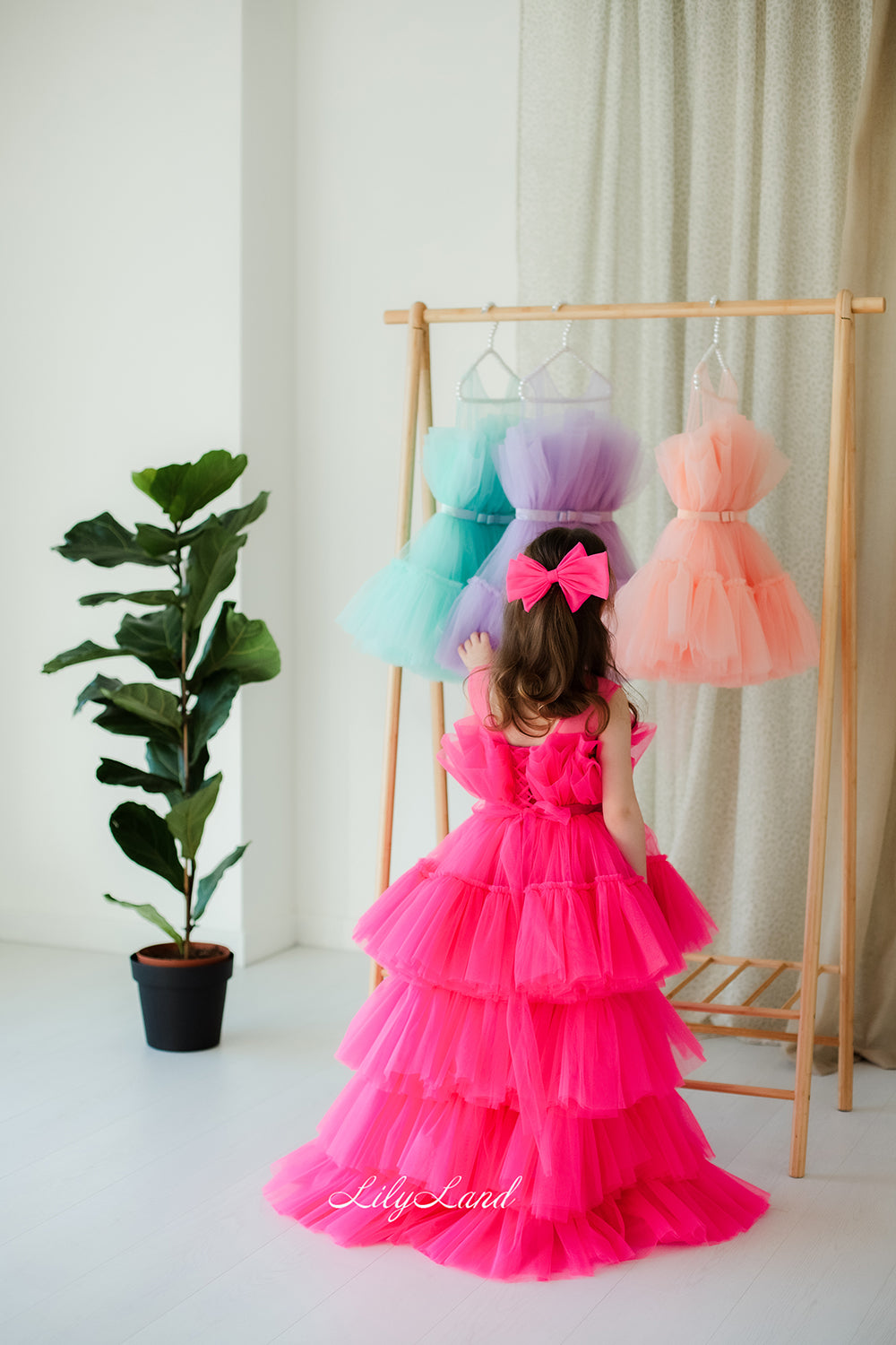 Barbie Tutu Girl Dress in Hot Pink with Train