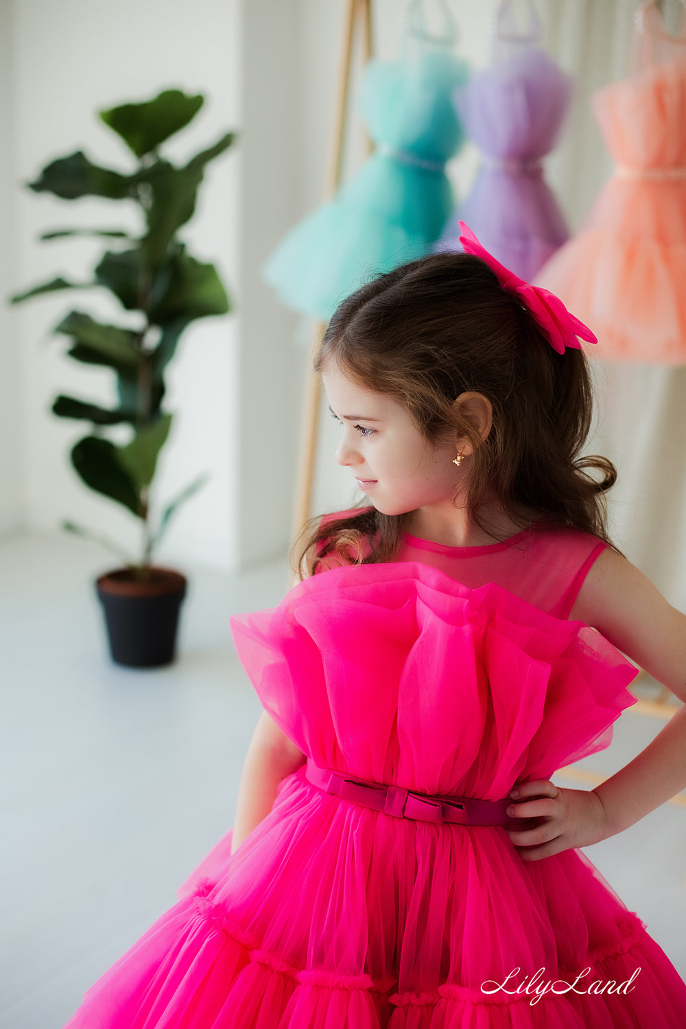 Barbie Tutu Girl Dress in Hot Pink with Train