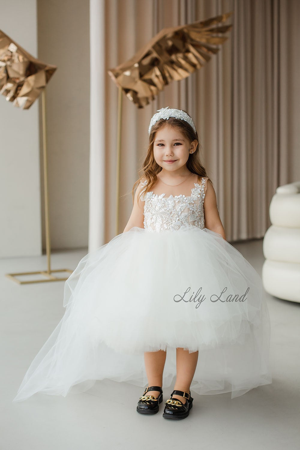 Suzanne Flower Girl Dress in Ivory with Floral Lace