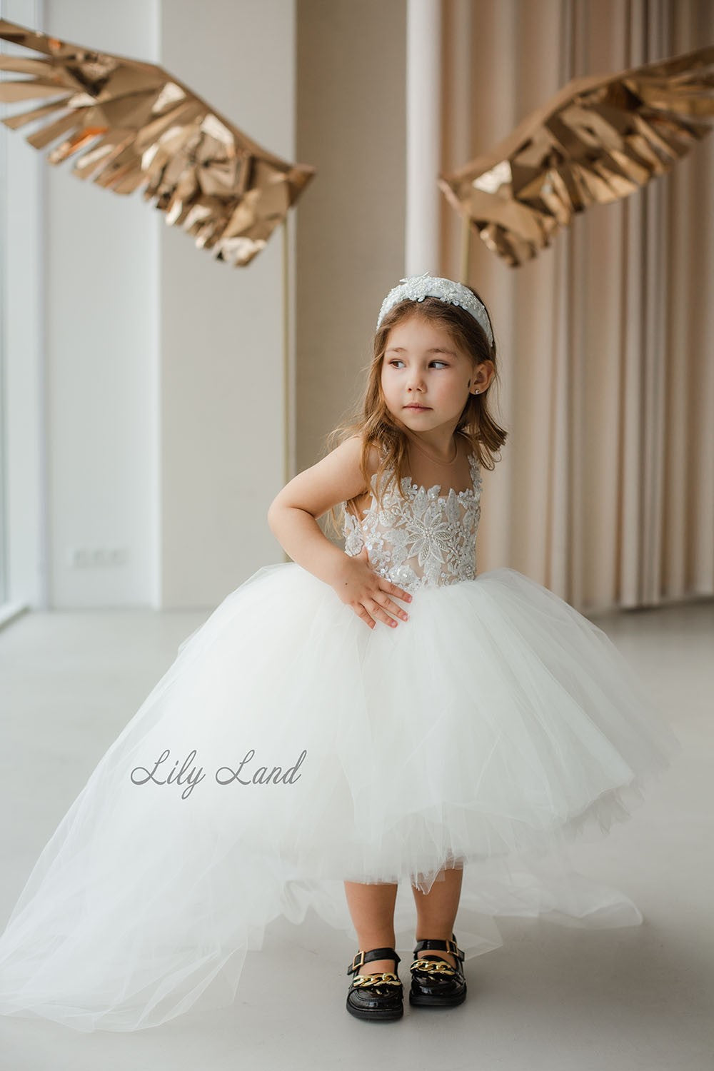 Suzanne Flower Girl Dress in Ivory with Floral Lace