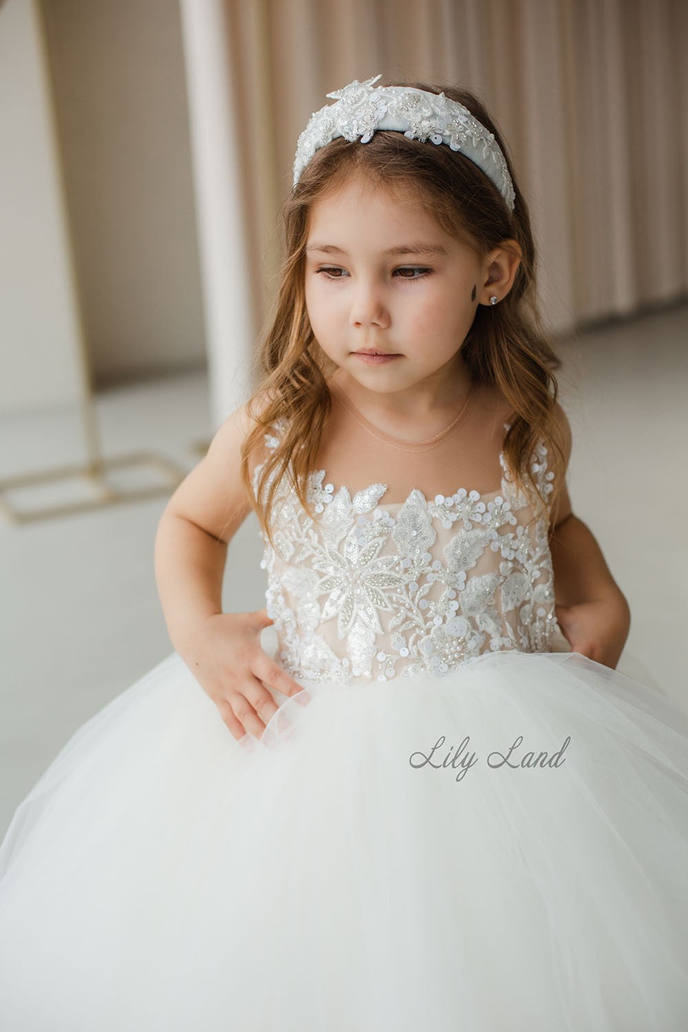 Suzanne Flower Girl Dress in Ivory with Floral Lace