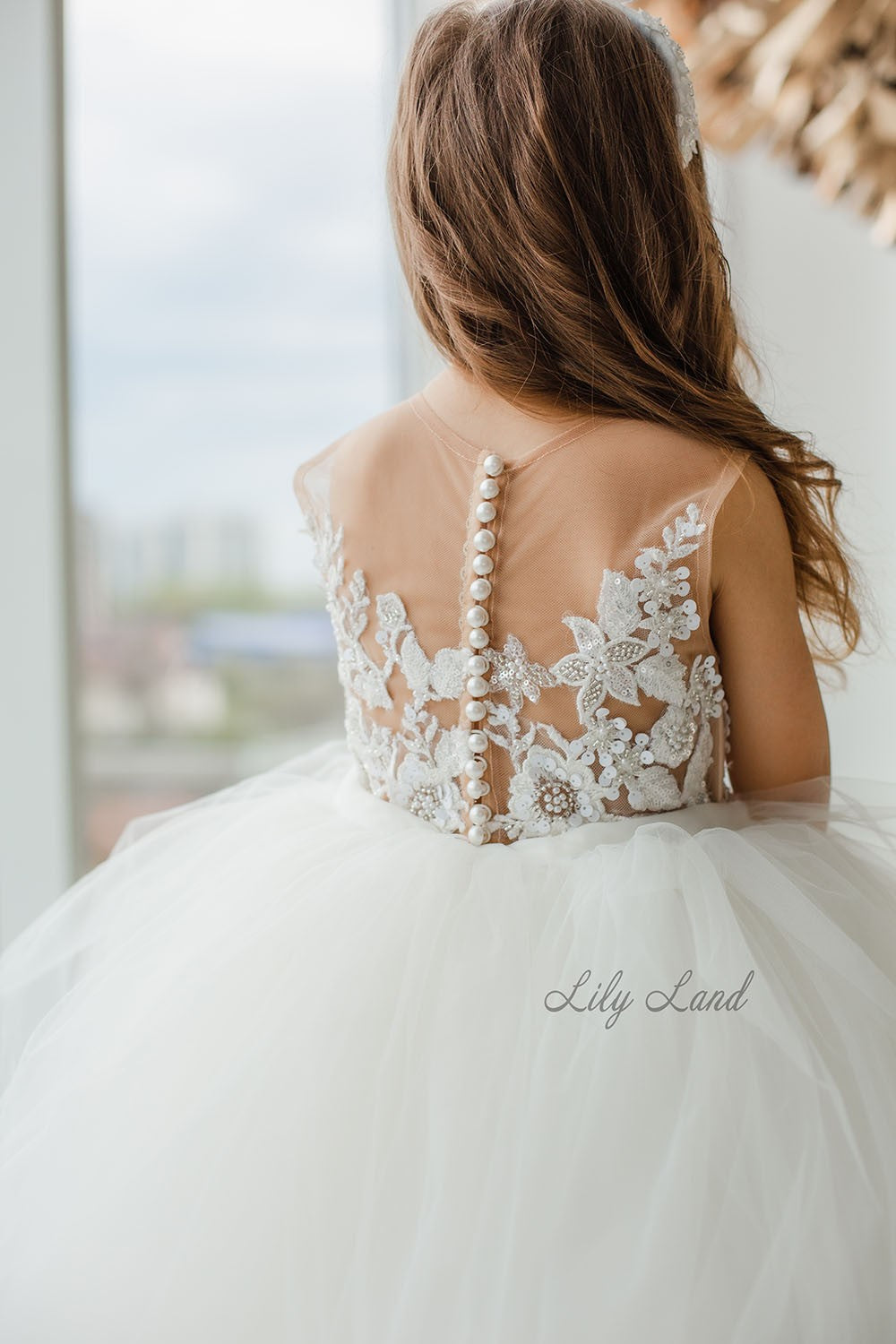 Suzanne Flower Girl Dress in Ivory with Floral Lace