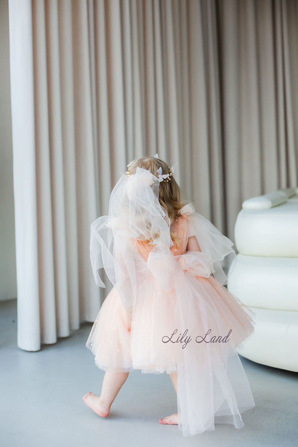 Frida Tulle Girl Dress in Peach