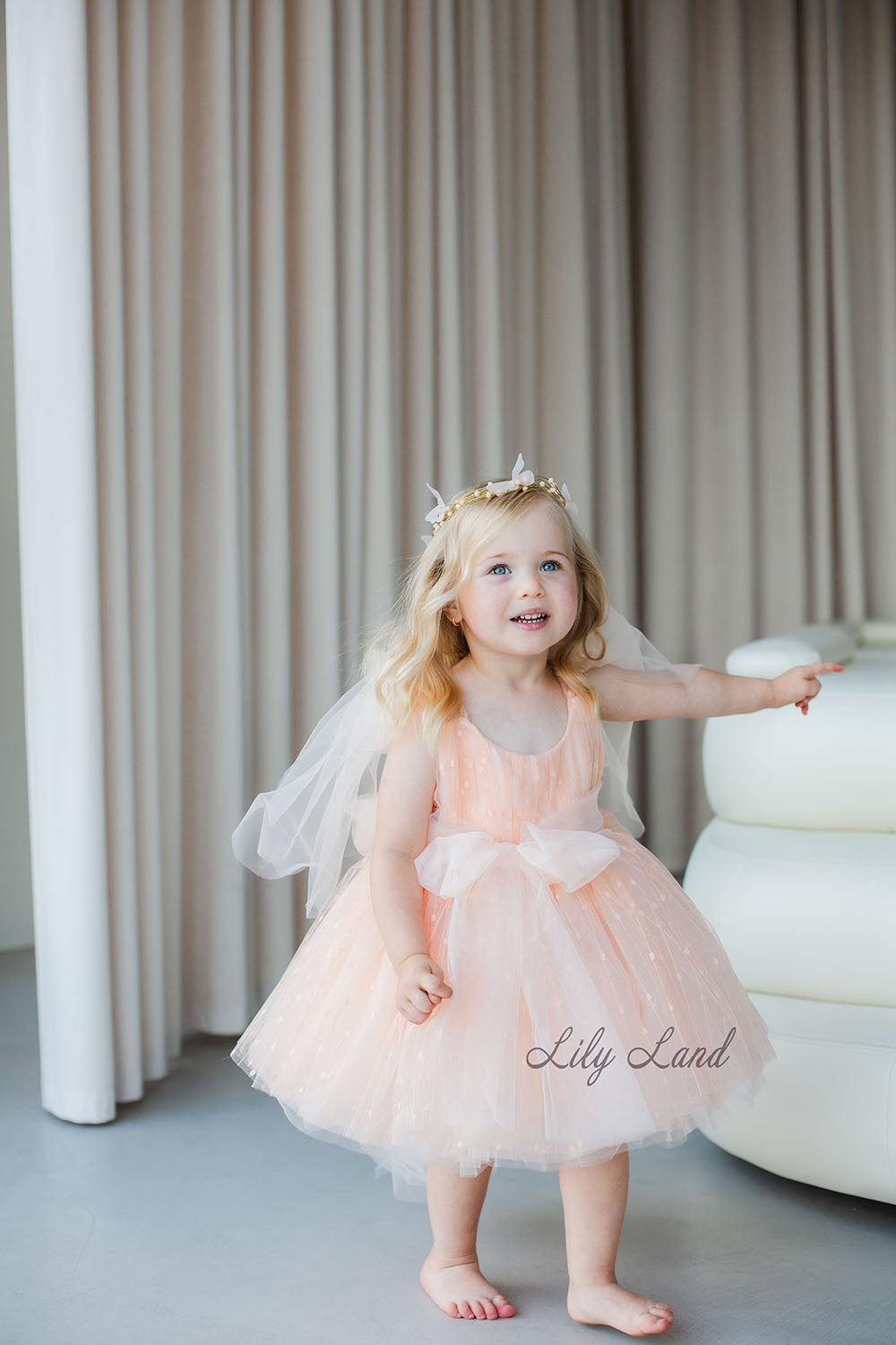 Frida Tulle Girl Dress in Peach