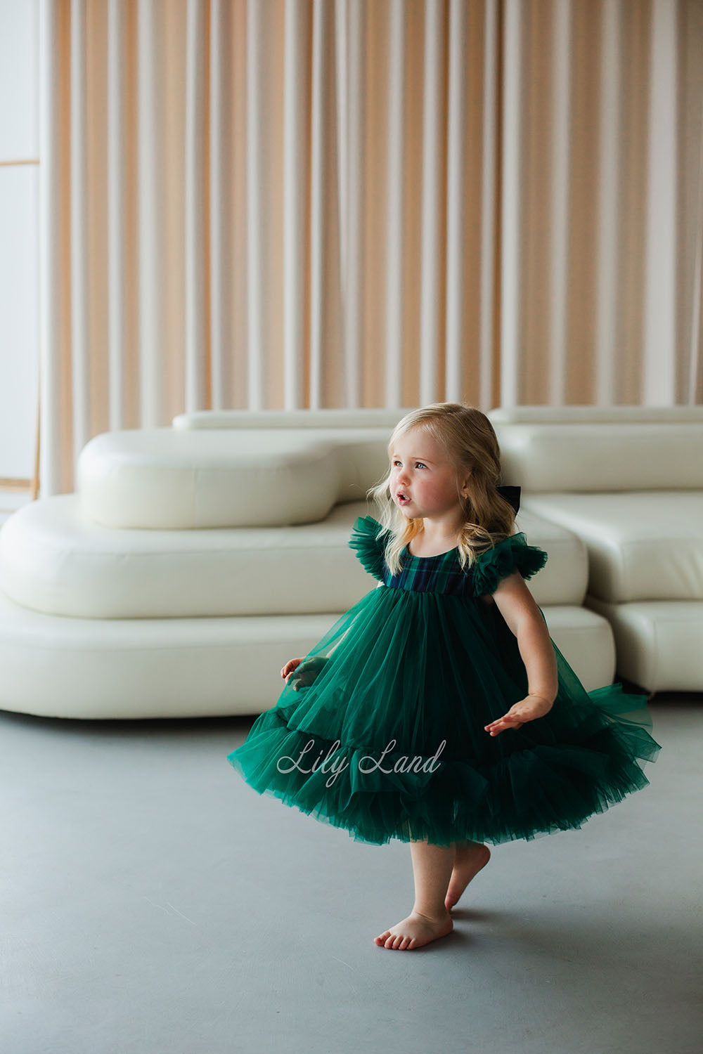 Belle Vestido de Niña Navidad Año Nuevo en Color Verde con Tartán Verde