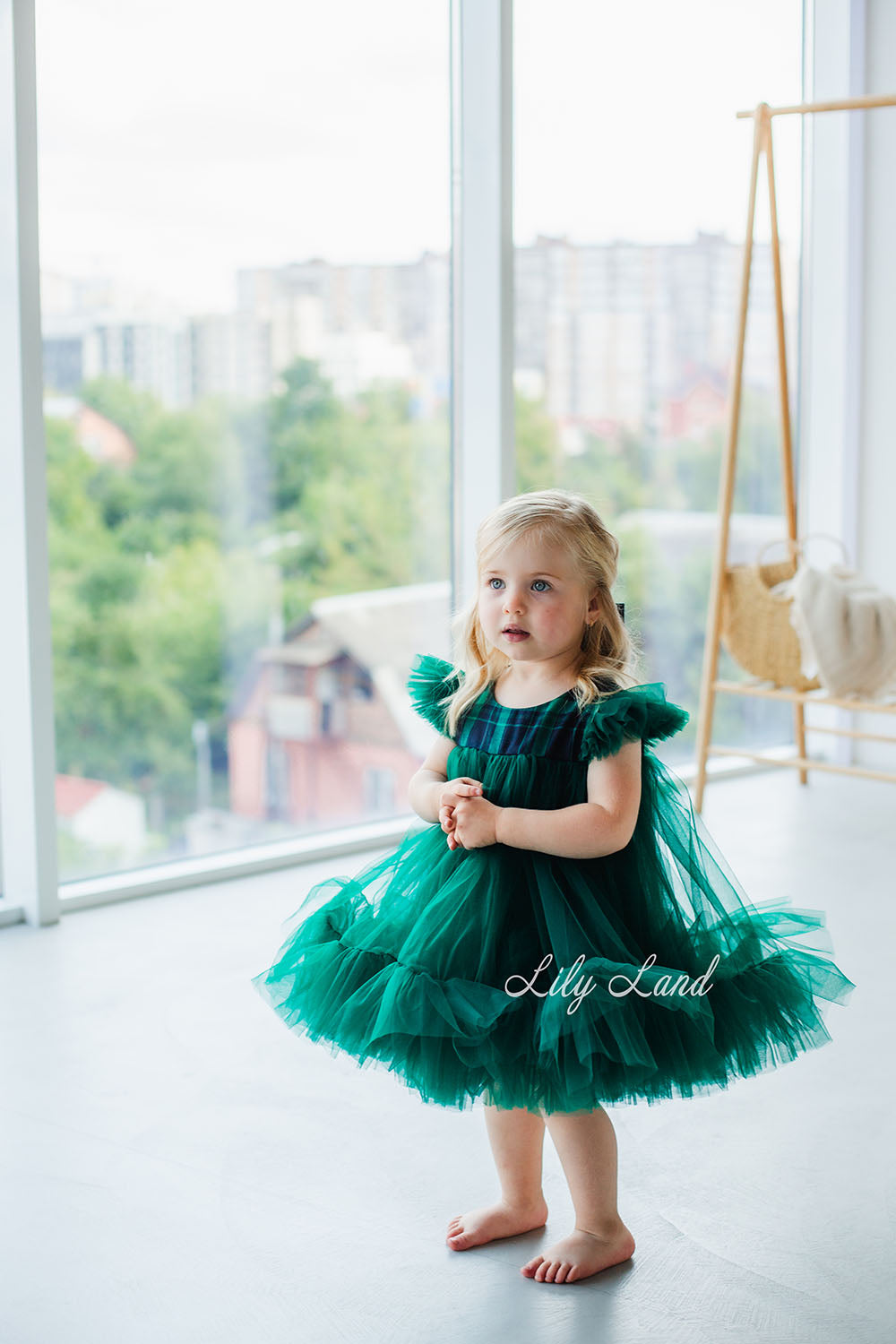 Belle Vestido de Niña Navidad Año Nuevo en Color Verde con Tartán Verde