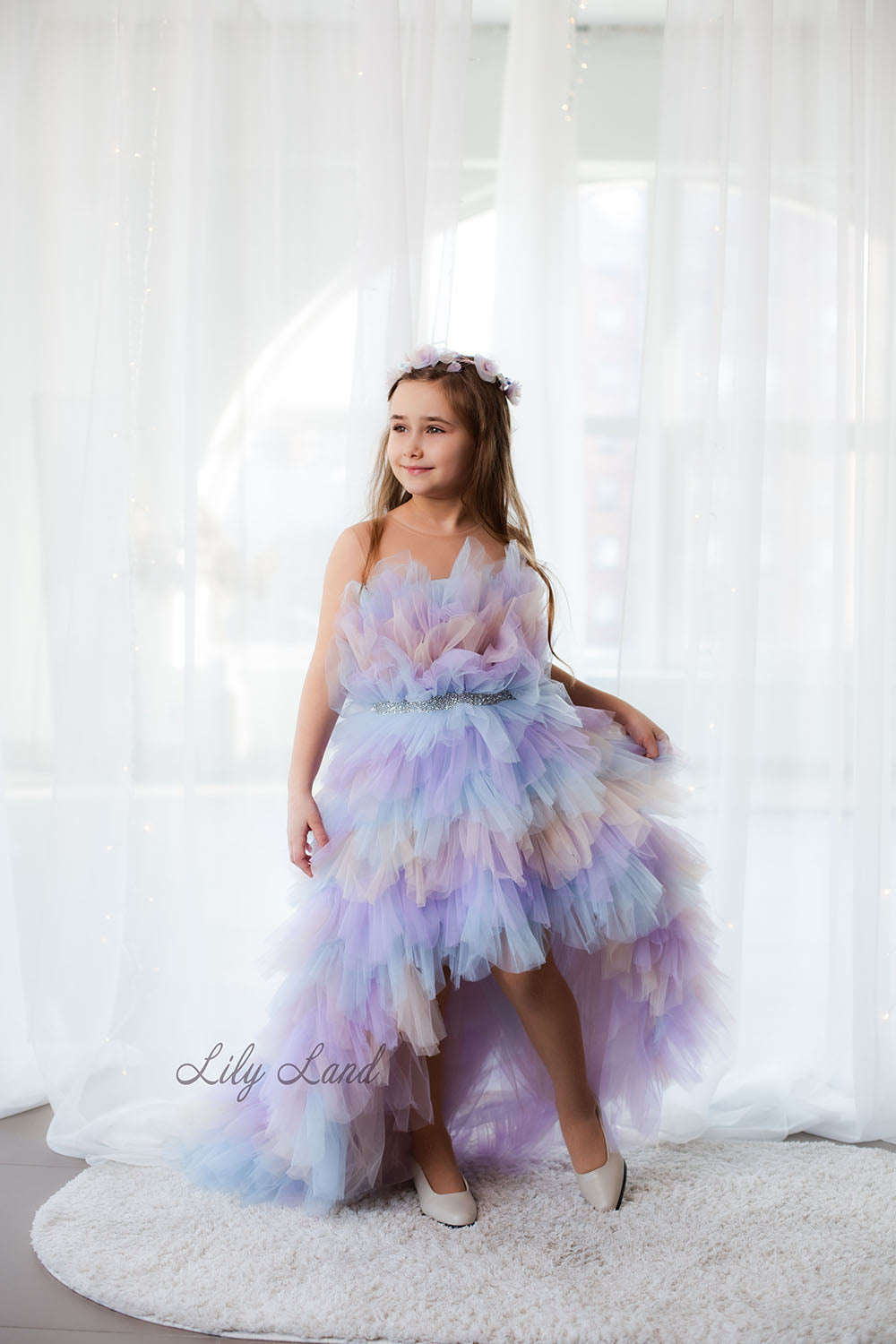 Chloe Girl Dress With Train In Lavender Ombre